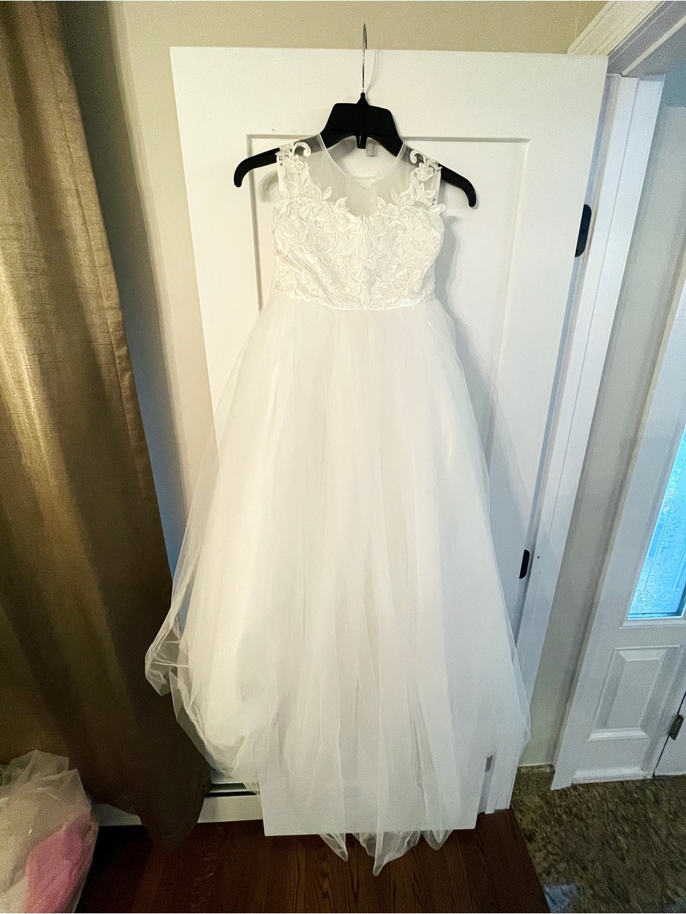 Azazie White Floral Lace Tulle Flower Girl Gown